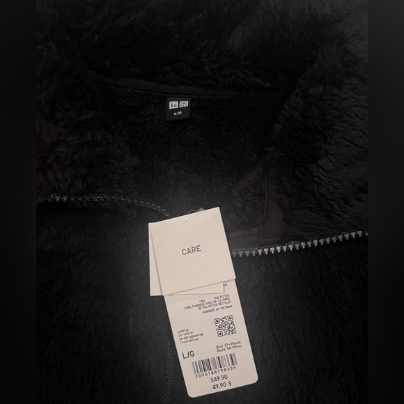 NWT Uniqlo Size L Black Fluffy Yarn Fleece Full-Zip Jacket - Picture 5 of 10